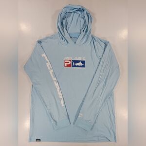 Pelagic Performance Fishing Hoodie Mens XL Blue Long Sleeve Aqua Tech Stretch
